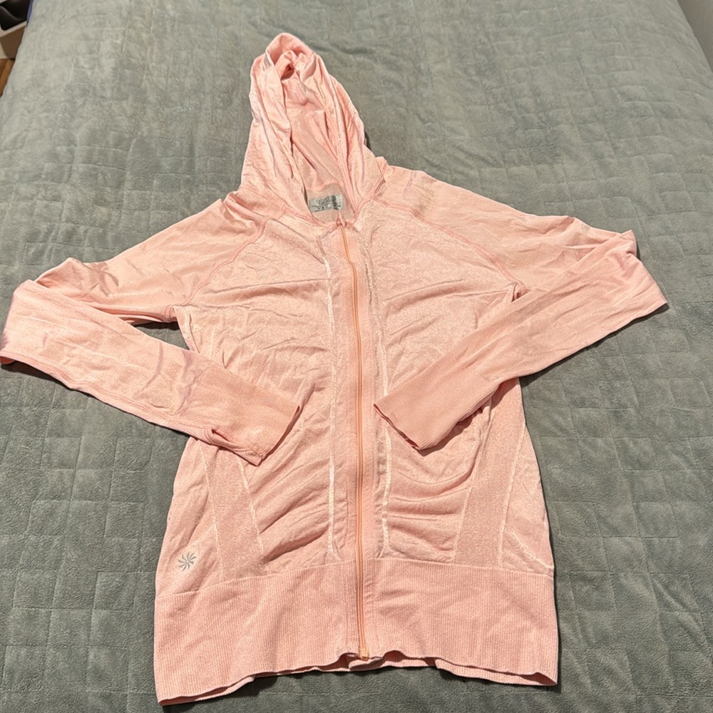 Athleta Hooded Jacket, Sweatshirt, Light Pink, Thin, Nylon, Thumbholes, Size XS